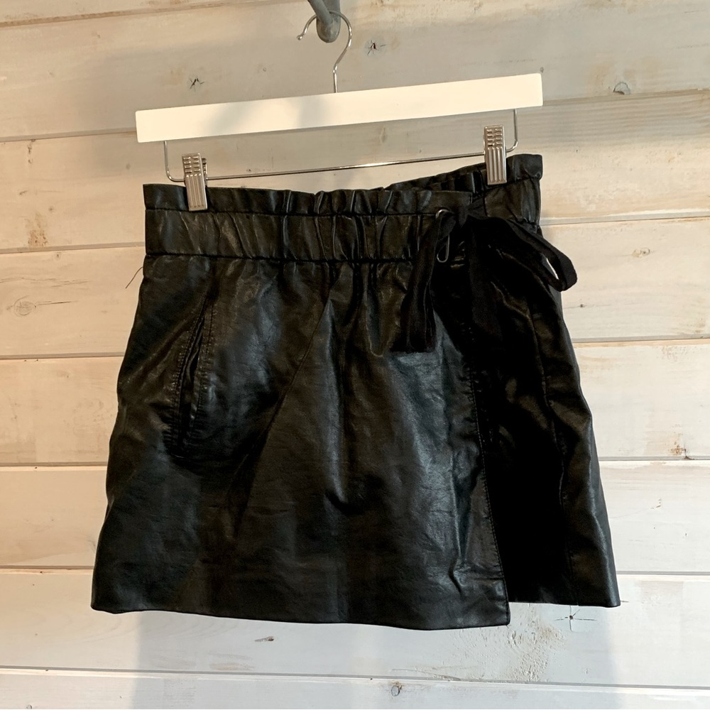 Jolt | Black Faux Leather Wrap Skirt
